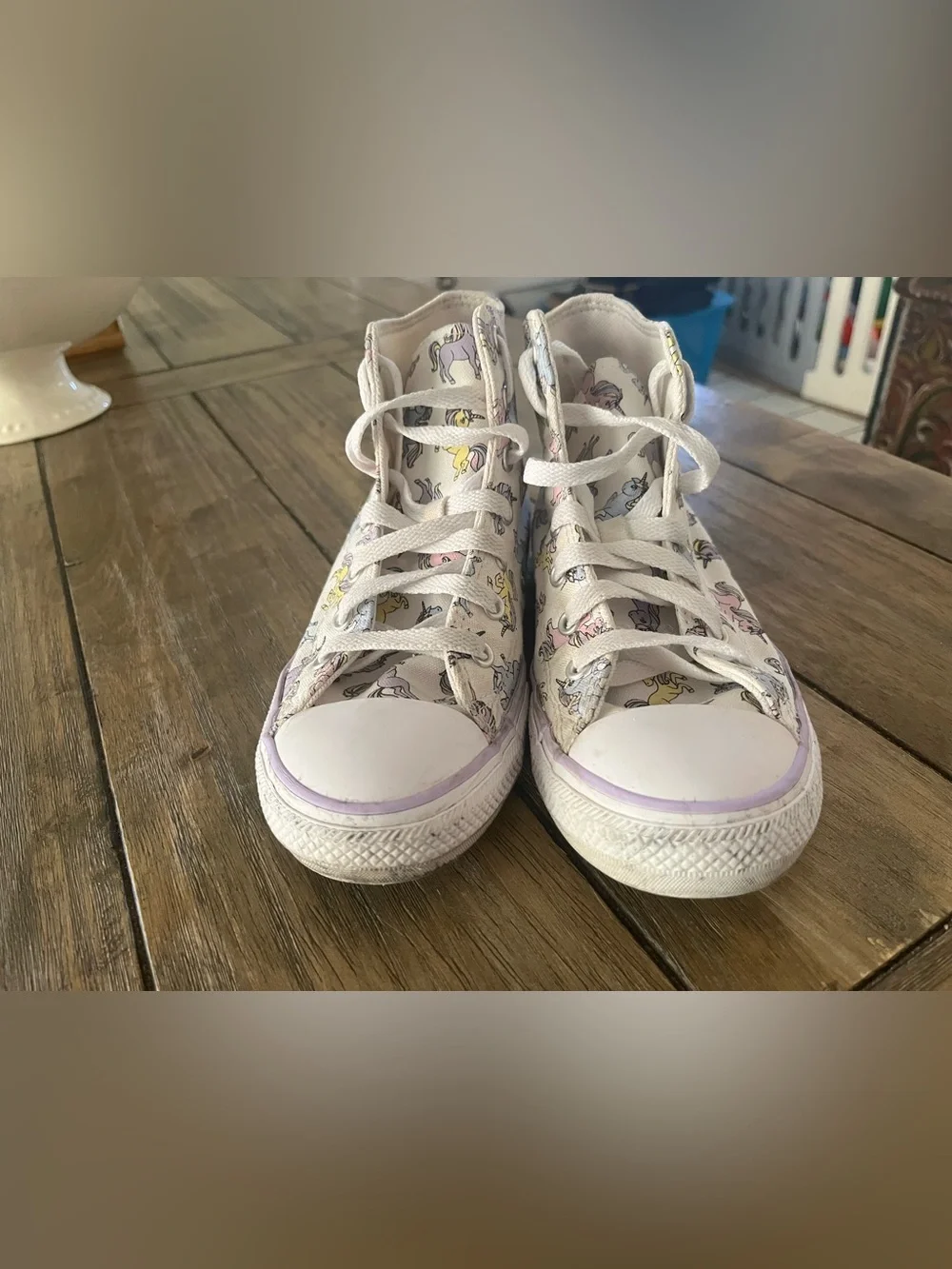 Converse Kids White High-Top Sneakers with Pastel Unicorn Print youth size 3
